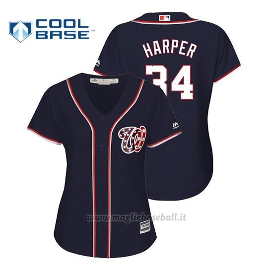 Maglia Baseball Donna Washington Nationals Bryce Harper Cool Base Majestic Alternato Blu